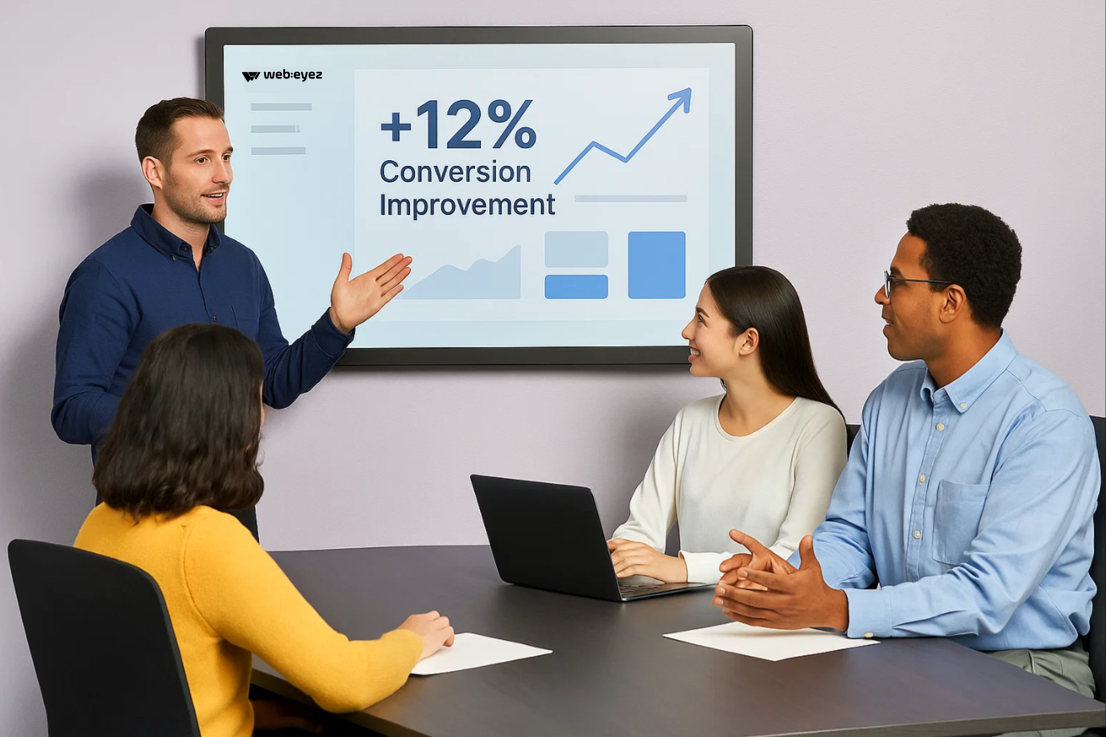 eCommerce team reviewing performance improvements using Webeyez
